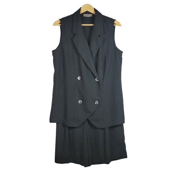 Chadwick's Two-Piece Set Black 16W Sleeveless Button Top Shorts Pull On Pleated - Picture 1 of 11